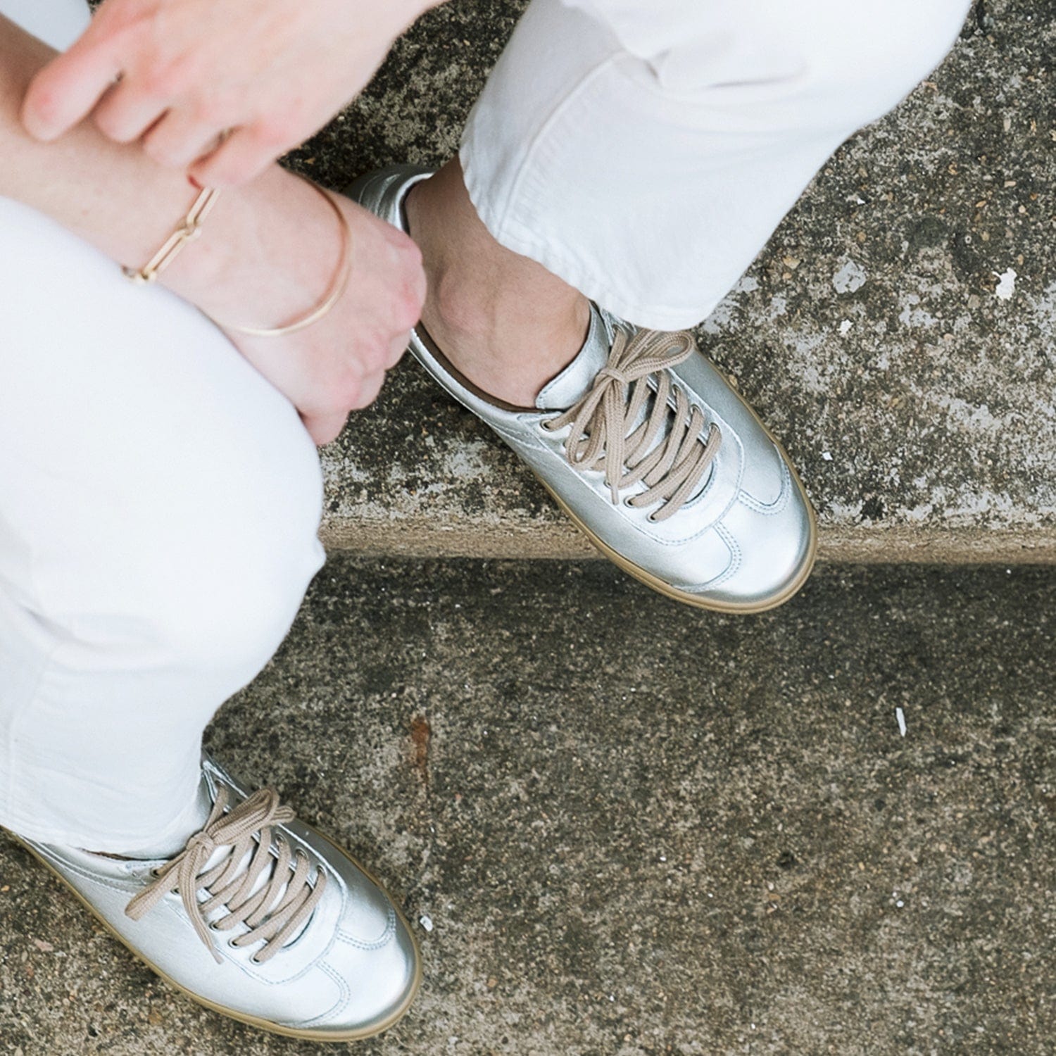 Froggie Sneakers, Leather Sneakers, Lace-up Sneakers - silver