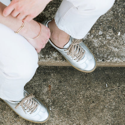 Froggie Sneakers, Leather Sneakers, Lace-up Sneakers - silver