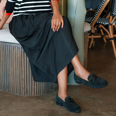 Froggie Shoes Shoes Loafer Suede with Chain Detail in Black  - 12998