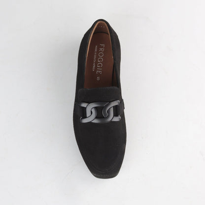 Froggie Shoes Shoes Loafer Suede with Chain Detail in Black  - 12998
