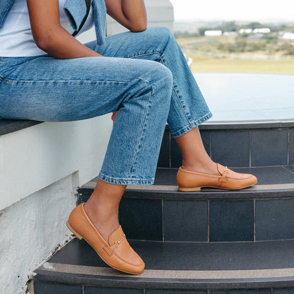 Froggie Shoes Shoes Loafer with Gold Trim in Tan - 12451