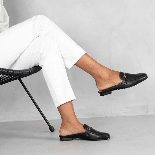 Froggie Shoes Shoes Mule with Gold Trim in Black - 12450