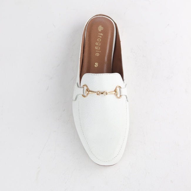 Froggie Shoes Shoes Mule with Gold Trim in White - 12450