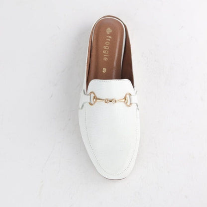 Froggie Shoes Shoes Mule with Gold Trim in White - 12450