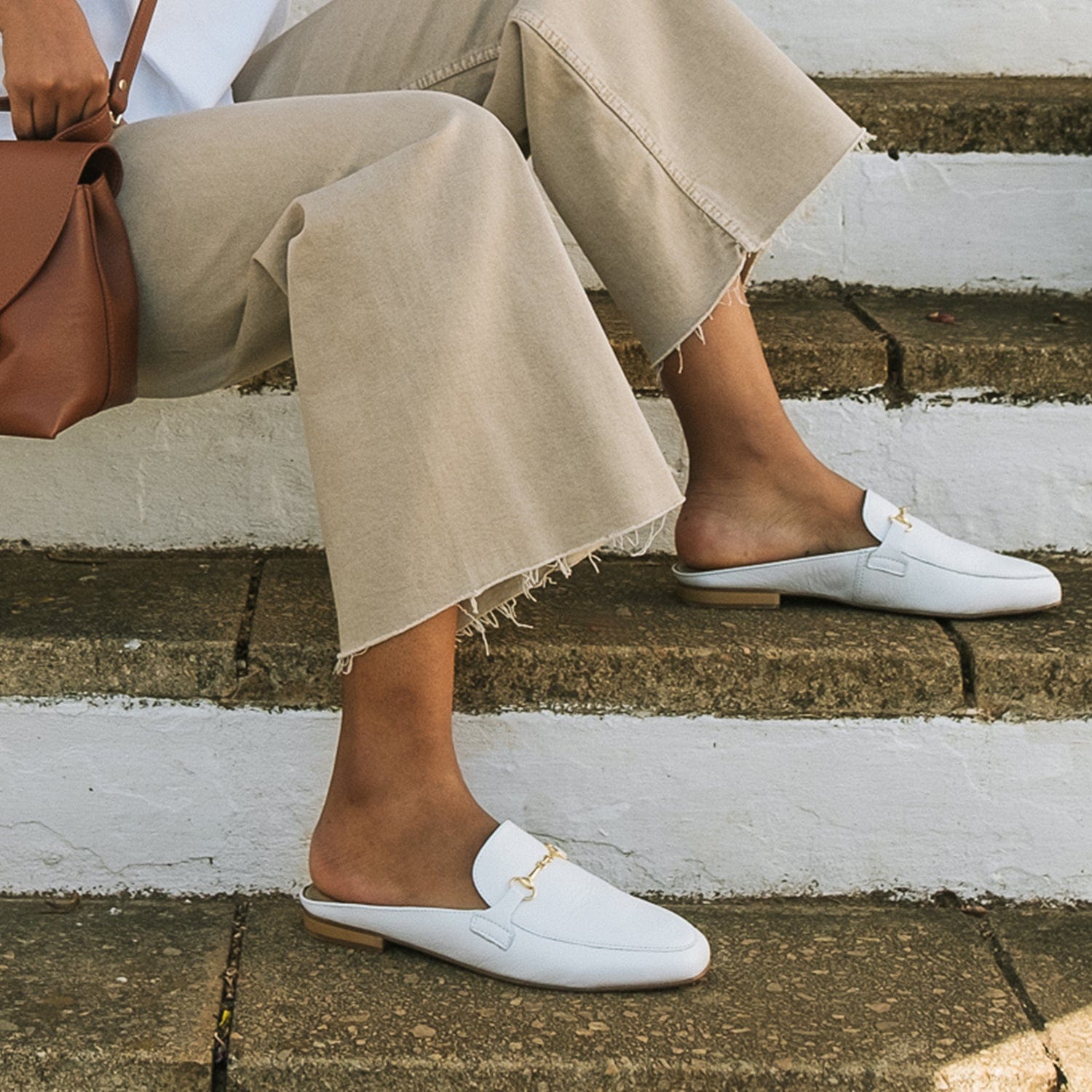 Froggie Shoes Shoes Mule with Gold Trim in White - 12450