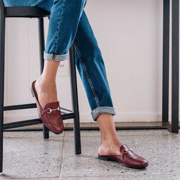 Froggie Shoes Shoes Open back Loafer with gold trim in Burgundy - 12977