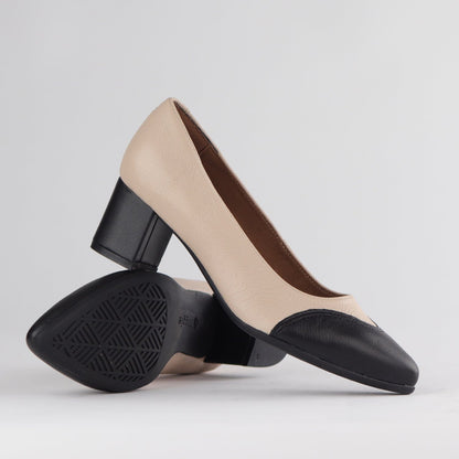 Froggie Shoes Shoes Pointed Block Heel Court Shoe in ivory multi - 12611