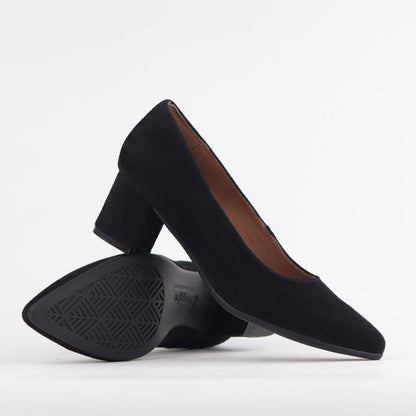 Froggie Shoes Shoes Pointed Block Heel Court Shoes in Black Suede - 12604