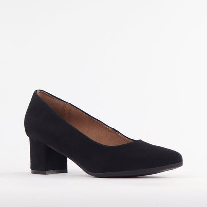 Froggie Shoes Shoes Pointed Block Heel Court Shoes in Black Suede - 12604