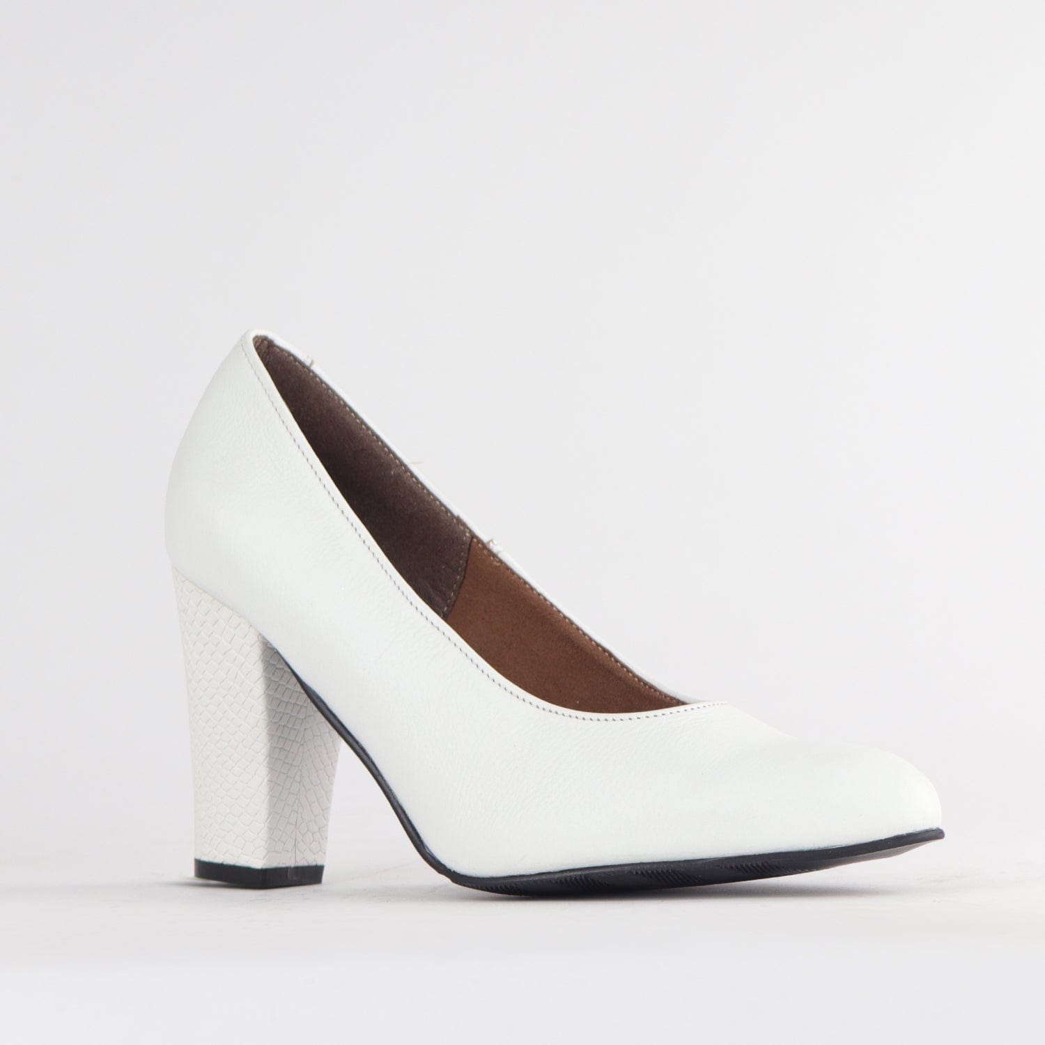 Froggie Shoes Shoes Pointed Court Shoes with Block High Heel in White Multi - 12625