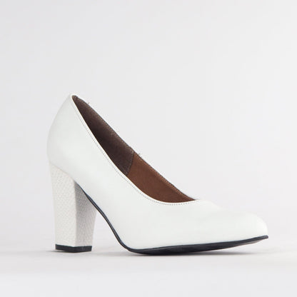 Froggie Shoes Shoes Pointed Court Shoes with Block High Heel in White Multi - 12625