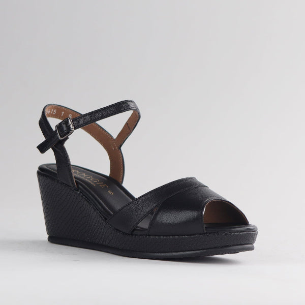 Froggie Shoes Shoes Slingback Peep Toe Wedge Sandal Black Multi - 12875