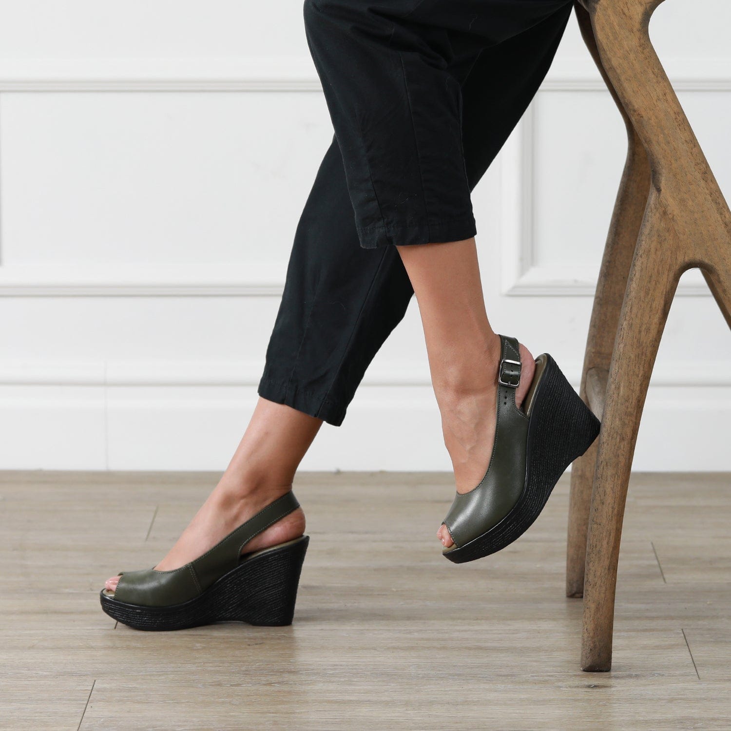 Froggie Shoes Shoes Slingback Peep Toe Wedge Sandal in Forest - 12943