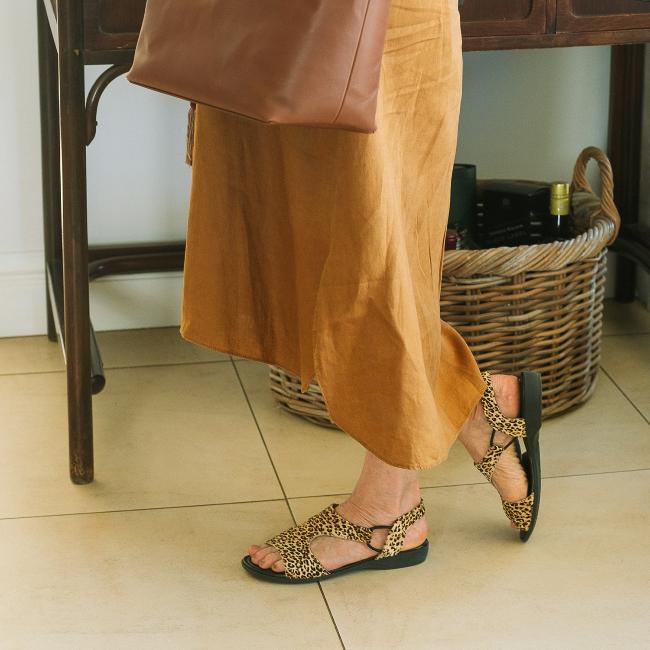 Froggie Shoes Shoes Slingback T-Bar Flat Sandal in Cheetah Tan - 12104