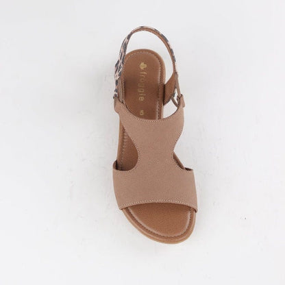Froggie Shoes Shoes Slingback T-Bar Flat Sandal in Stone Multi - 12104