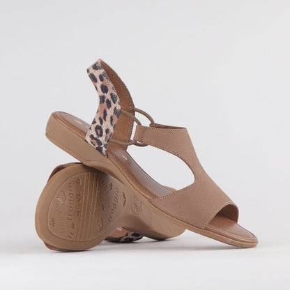 Froggie Shoes Shoes Slingback T-Bar Flat Sandal in Stone Multi - 12104