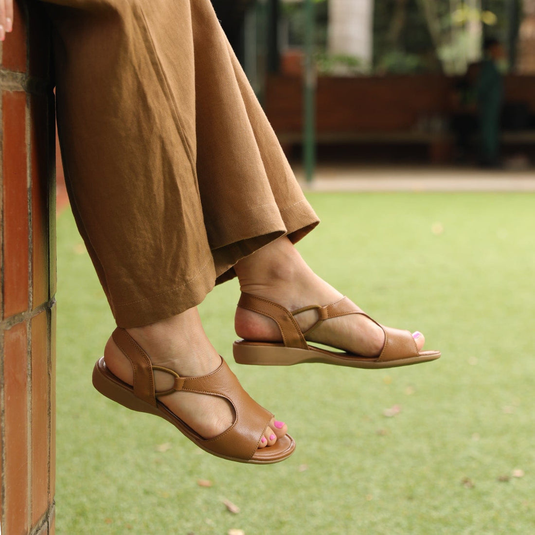 Froggie Shoes Shoes Slingback T-Bar Flat Sandal in Tan - 12104