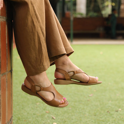 Froggie Shoes Shoes Slingback T-Bar Flat Sandal in Tan - 12104