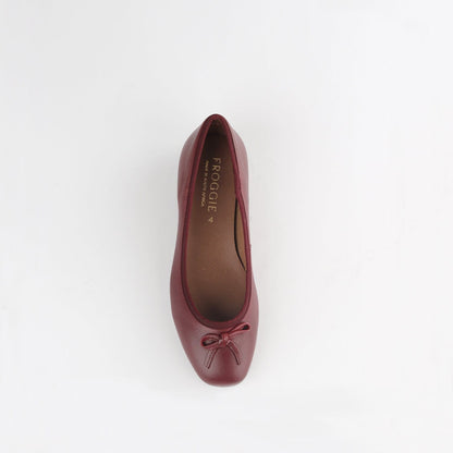 Froggie Shoes Shoes Soft Square Toe Ballerina Flat Pump with Bow in Burgundy Multi- 12796