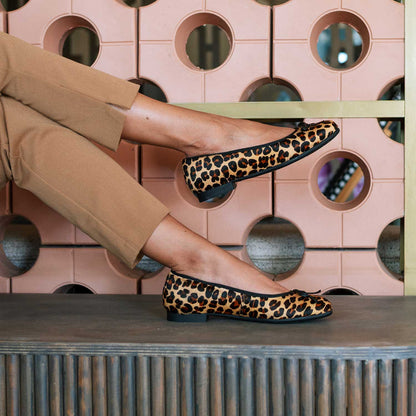 Froggie Shoes Shoes Soft Square Toe Ballerina Flat Pump with Bow in Cheetah Tan Multi- 13030