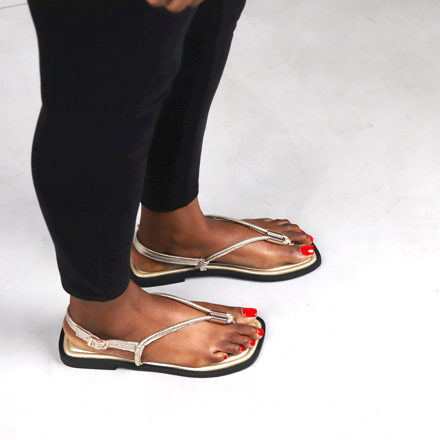 Froggie Shoes Shoes Spaghetti jewel thong Flat Sandal in Gold - 12994