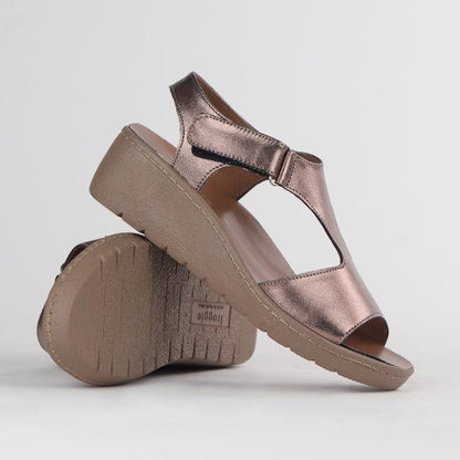 Froggie Shoes Shoes T-Bar Wedge Sandal with Removable Footbed in Lead Metallic - 12666