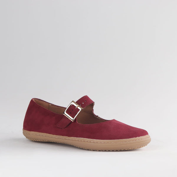 Froggie Women’s Barefoot Mary Jane- Removable Footbed- Burgandy Suede -12972 - side - angle