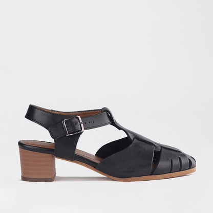 Froggie Shoes Women’s Mid Heel Fisherman Sandal - Black Leather-12993