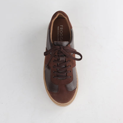 Froggie Shoes Women’s Retro Lace-up Sneaker-Brown Leather and Suede  -13036 - top angle