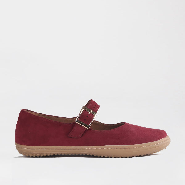 Froggie Women’s Barefoot Mary Jane- Removable Footbed- Burgandy Suede -12972 - side