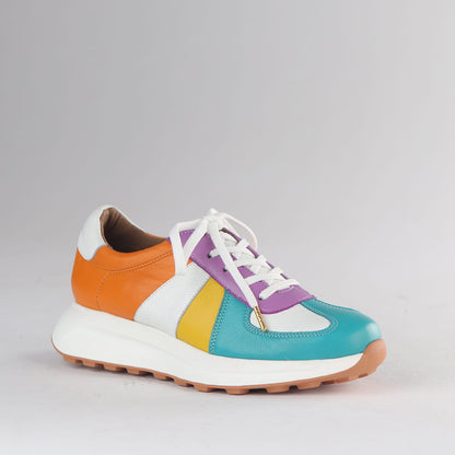 Women’s Froggie lace-up sneaker in multi bright leather colours featuring a lightweight sole and sporty casual style - 12688.