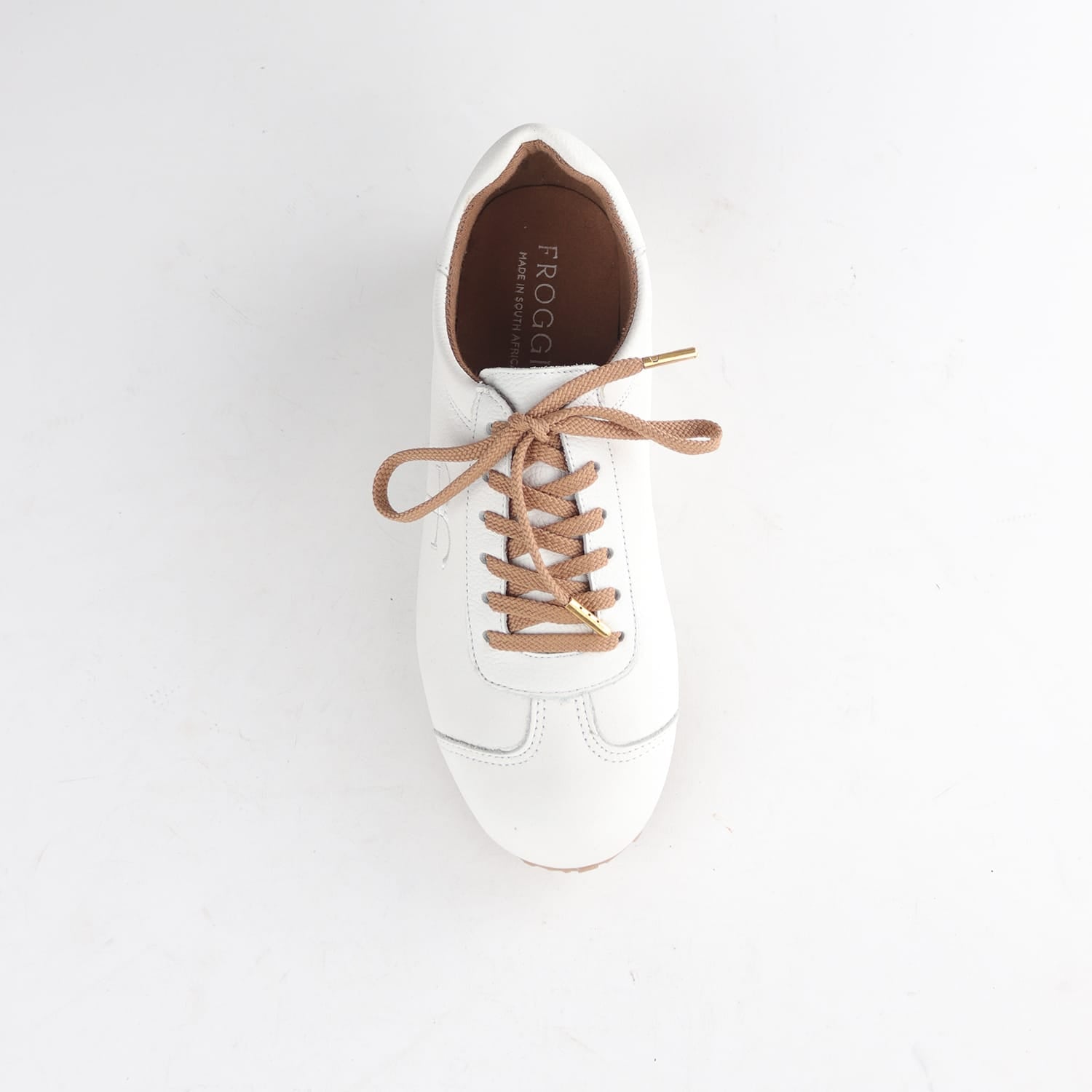 Froggie Women’s Slimline Sneaker White Leather 13079 with durable leather upper, low-profile sole, and versatile casual look.