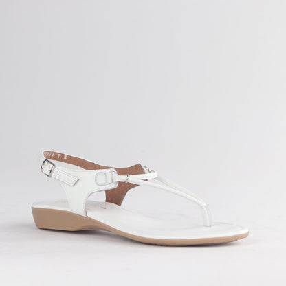 Froggie Women’s Spaghetti Thong Sandal 13075 in white leather featuring slim straps, cushioned sole, and lightweight summer comfort design.
