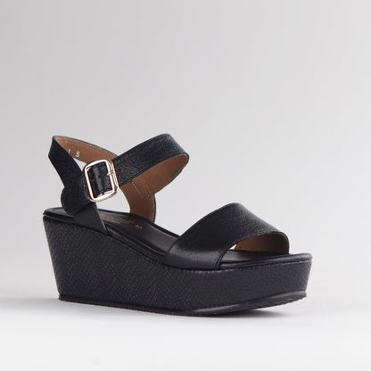 Froggie Shoes Shoes Platform Wedges Sandal with Ankle Strap Black Multi - 12887