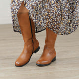 Knee High Flat Boot in Chestnut  - 12629