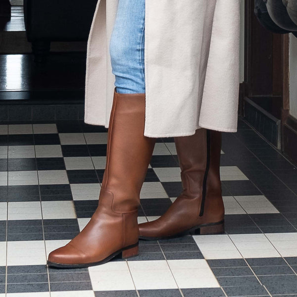 Knee High Flat Boot in Chestnut - 12610