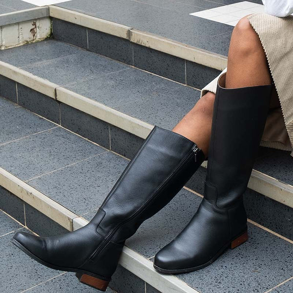 Knee High Flat Boot in Black - 12610