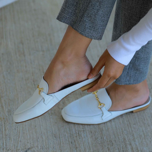 Mule with Gold Trim in White