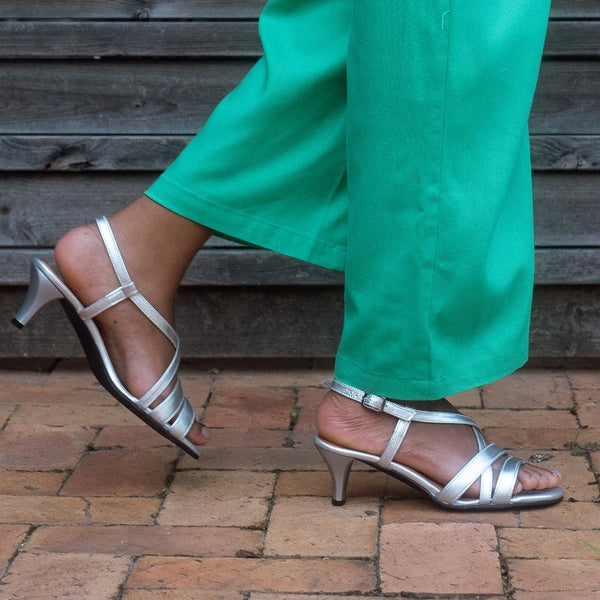 Wider Fit Mid Heel Slingback Sandal in Silver - 12223 Froggie Shoes