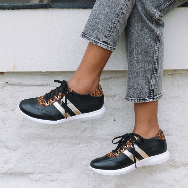 Lace-up Glam Sneakers in Black-Gold - 12459