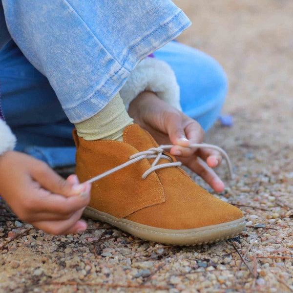 Kids Lace-up ankle Boot with Removable Footbed in Tan - 11744