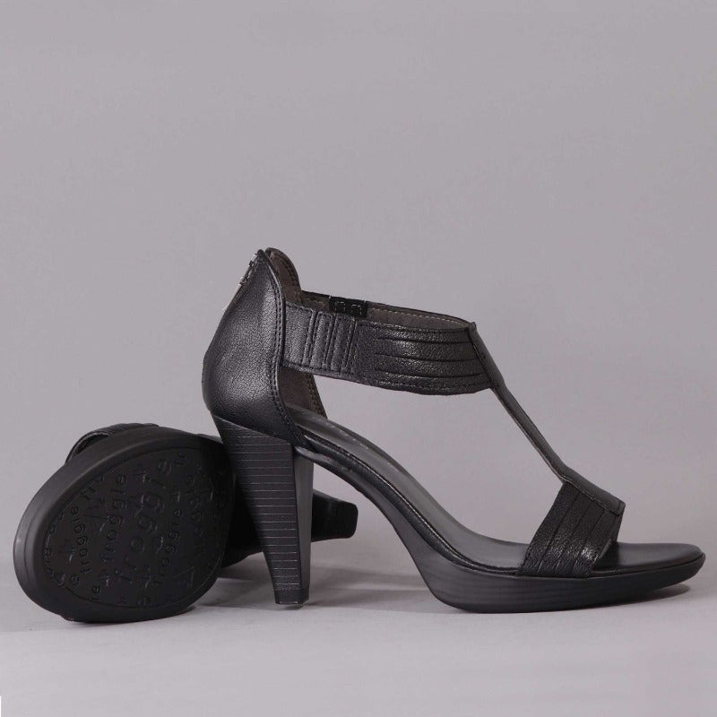 T-Bar High Heel Sandal in Black