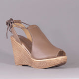 Lace-up Wedge in Stone