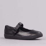 Girls School Shoe with Buckle in Black