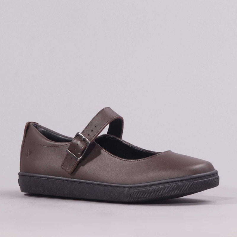 Girls School Shoe with Buckle in Brown