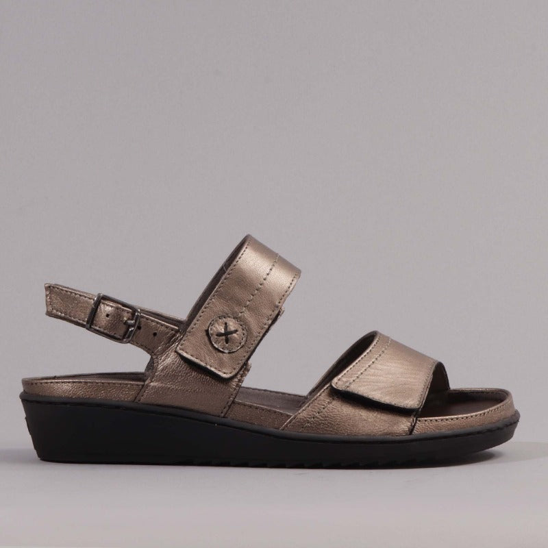 2-Strap Sandal with Removable Footbed in Lead Metallic
