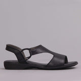 Slingback T-Bar Flat Sandal in Black