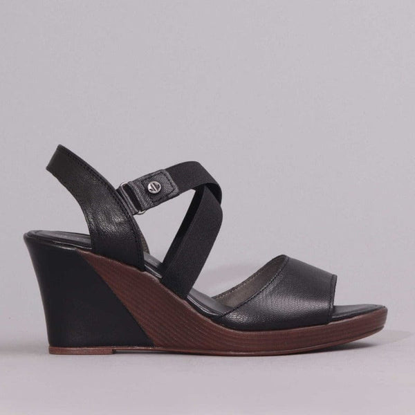 Crossover Wedge Sandal in Black