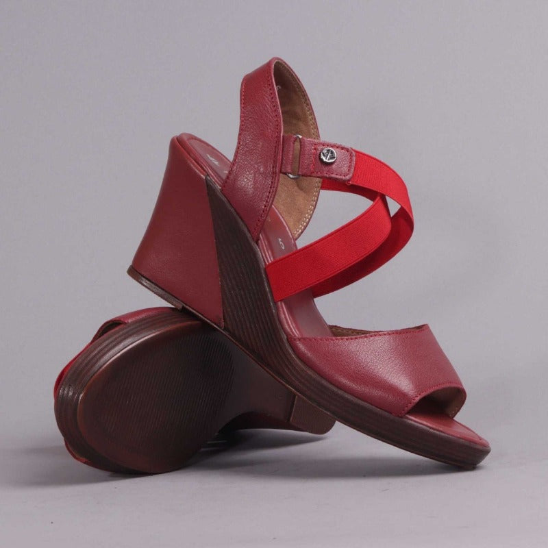 Crossover Wedge Sandal in Red 