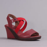 Crossover Wedge Sandal in Red 